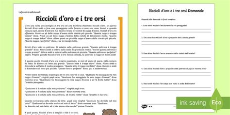 Riccioli D Oro E I Tre Orsi Letture Classe Seconda Twinkl