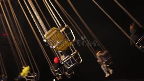 Chain Carousel Night Illumination Amusement Park Stock Footage