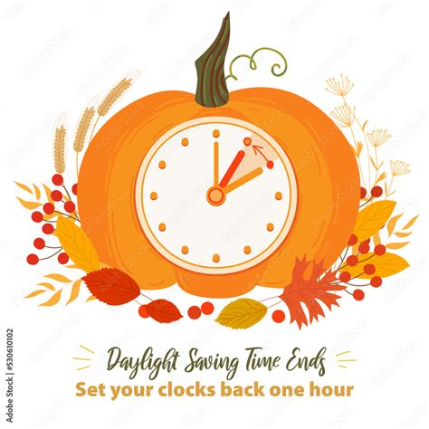 Daylight Saving Time Ends Fall Back Time Banner Clock Change Pumpkin