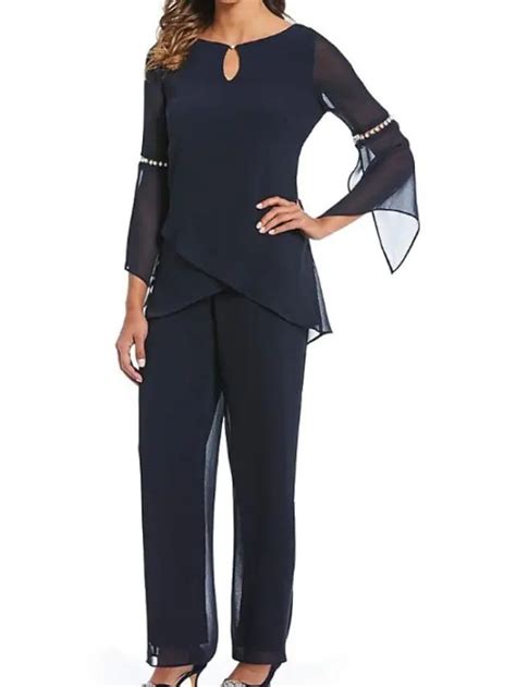 Pantsuit Jumpsuit Mother Of The Bride Dress Elegant Jewel Neck Floor