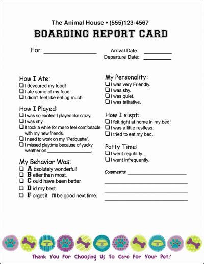 Printable Dog Daycare Report Card Template