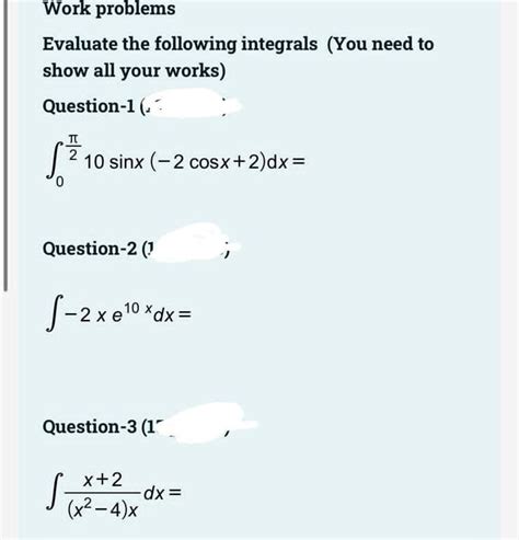 Answered Evaluate The Following Integrals You Bartleby