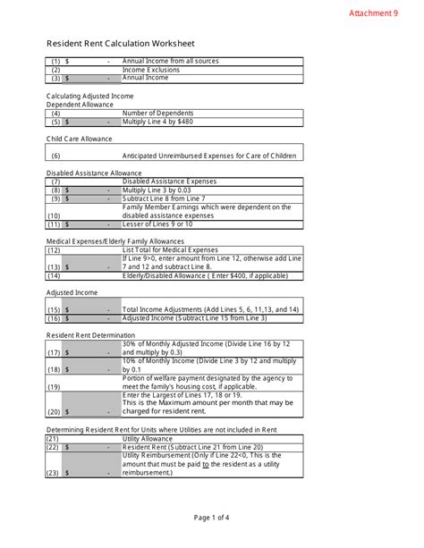 Hud Rent Calculation Worksheet