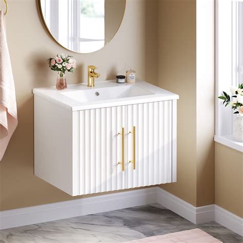 Dextrus Inch White Bathroom Vanity With Sink Wall Mounted Storage