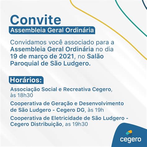 Cegero convida os sócios para participarem das Assembleias Gerais