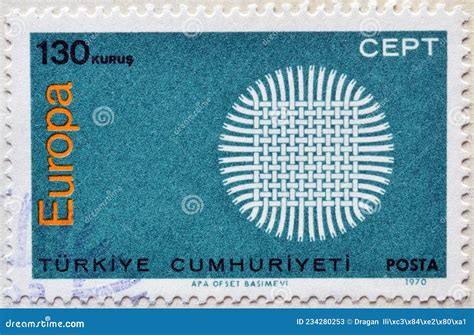 Cancelled Postage Stamp Printed By Turkey That Shows Europa Cept Stamp