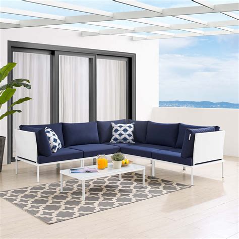 Modway Harmony 6 Piece Sunbrella Outdoor Patio Aluminum Sectional Sofa