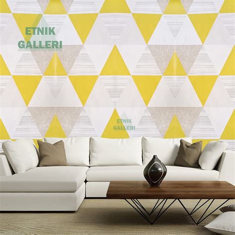 Jual Wallpaper Dinding GEOMETRI SEGITIGA ABU KUNING Walpaper Sticker