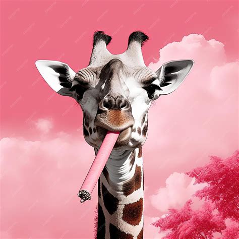 Premium Photo A Giraffe Holding A Lipstick To His Lips To Keep Breath