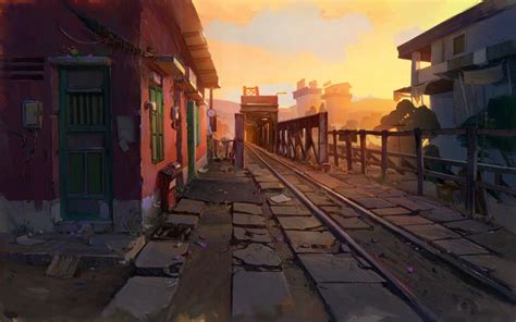 artstation morning scene train tracks cosmin hrincu concept art