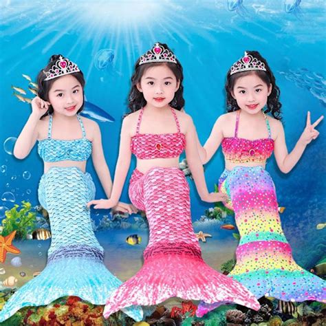 Sj Jungfru Mermaid Sj Jungfrusvans Baddr Kt Bikini F R Barn Regnb Ge Regnb Ge De
