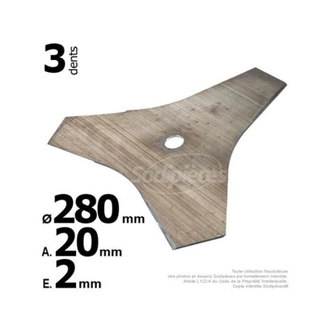 Couteau 3 dents à herbe D 280 mm Alé 20mm ep 2mm Achat Vente