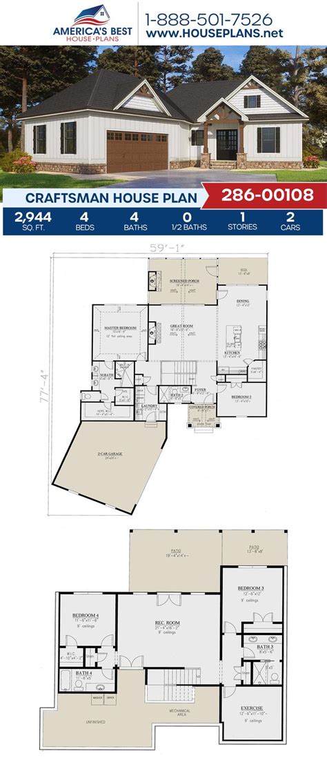 House Plan 286 00108 Craftsman Plan 2 944 Square Feet 4 Bedrooms 4