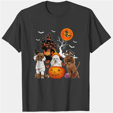 Poodles Three Poodles Halloween Mummy Scary Witch With Pumpkins Poodle