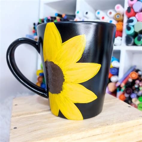 Mugs De Girasol Taza Pintada A Mano Tazas Ceramica Tazas Caseras