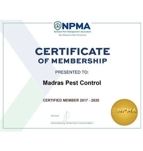 Madras Pest Control Certificate