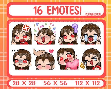 Kawaii Chibi Red Brunette Emotes For Streaming Twitch Discord Vtubers Etsy