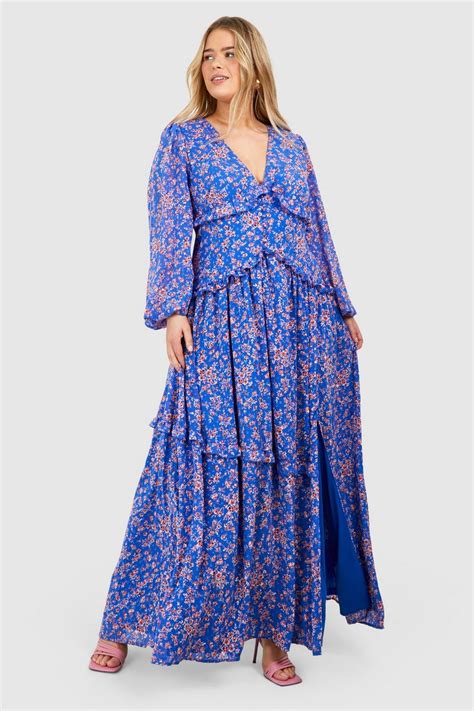 Plus Ditsy Floral Waist Detail Maxi Dress Boohoo Uk