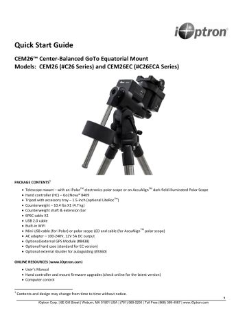 Ioptron Cem Center Balanced Equatorial Goto Mount User Guide Manualzz