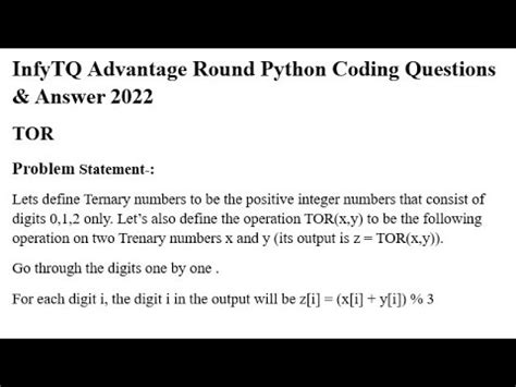 InfyTQ Advantage Round Python Coding Question TOR Answer 2022