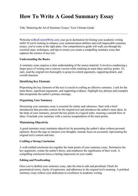 How To Write A Good Summary Essay By How To Write A Good Essay For College Issuu