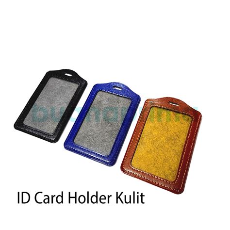 Jual ID Card Holder Kulit Hitam Biru Coklat Name Tag Tempat Kartu