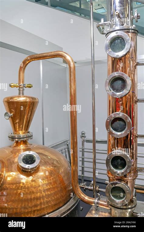 Classic Copper Distilling Alcohol Still Brewery Equipment Stock Photo