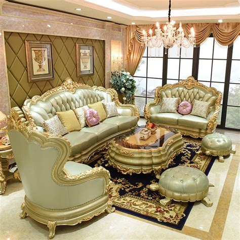 Foshan Sofa Furniture Factory Wholesale Wood Carved Luxury Leather Sofa