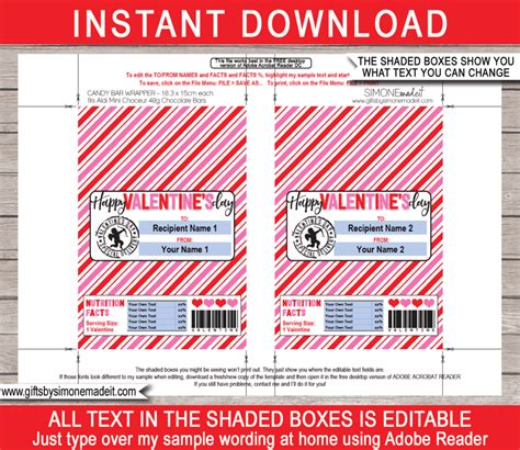 Aldi Valentine Chocolate Bar Labels Template Mini Choceur Wrappers