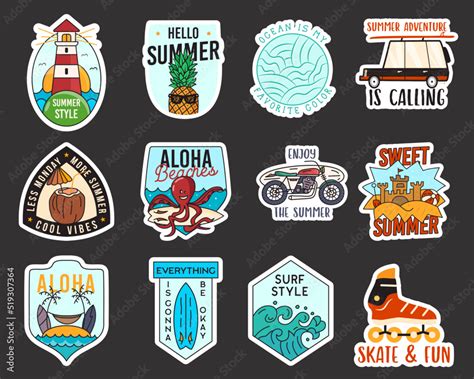 Summer Adventure Stickers Design Bundle Travel Emblems Mountain