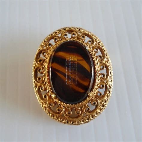 Florenza Glass Faux Tortoiseshell Brooch Mid Century Brooch Vintage