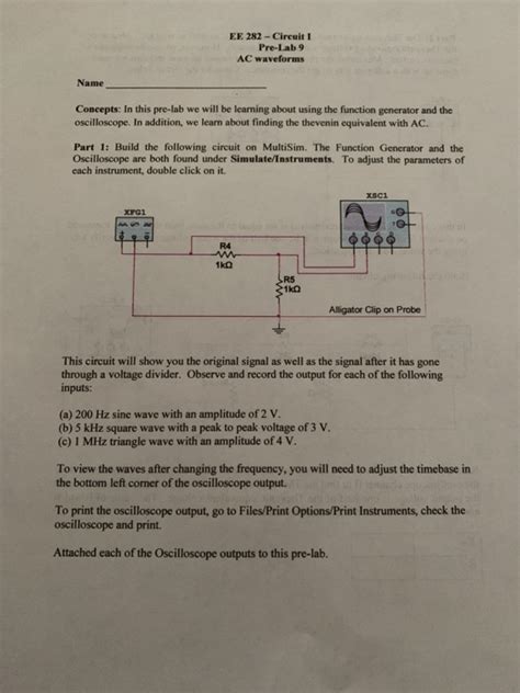 Solved Circuit Pre Lab Ac Waveforms Name Chegg