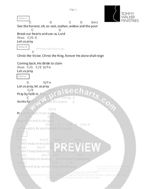 Let Us Pray Chords Pdf Tommy Walker Praisecharts