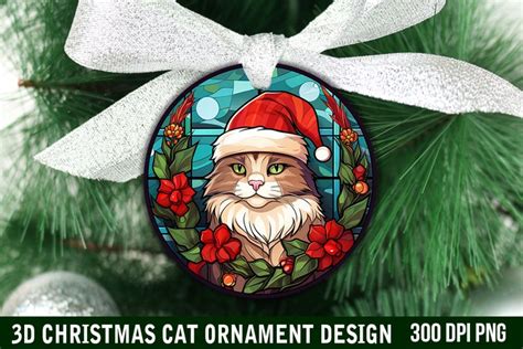 Stained Glass with Christmas cat Ornament