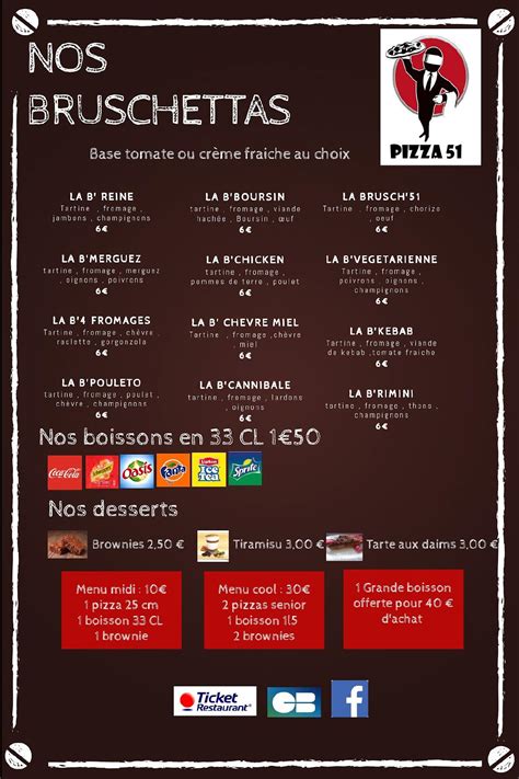 Menu at Pizza 51 pizzeria, Cormontreuil