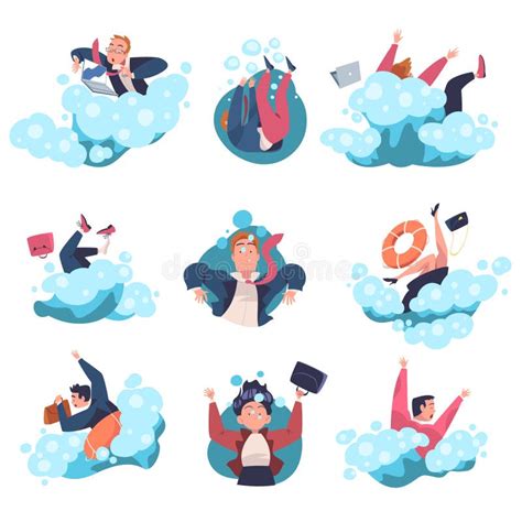 People Entrepreneur Character Drowning In Water Vector Set Stock Vector