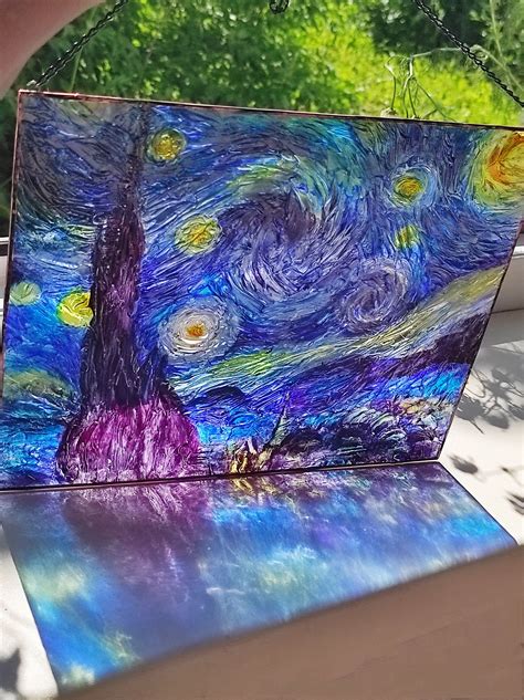 Starry Night Van Gogh Glass Painting Glass Art Suncatcher Etsy