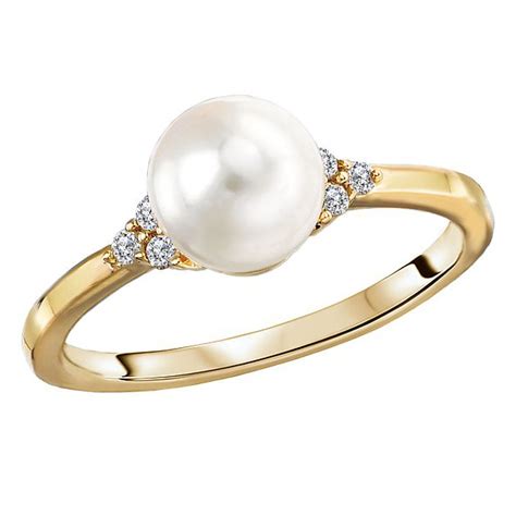 K Yellow Gold Mm Freshwater Cultured Pearl Ring With Diamond