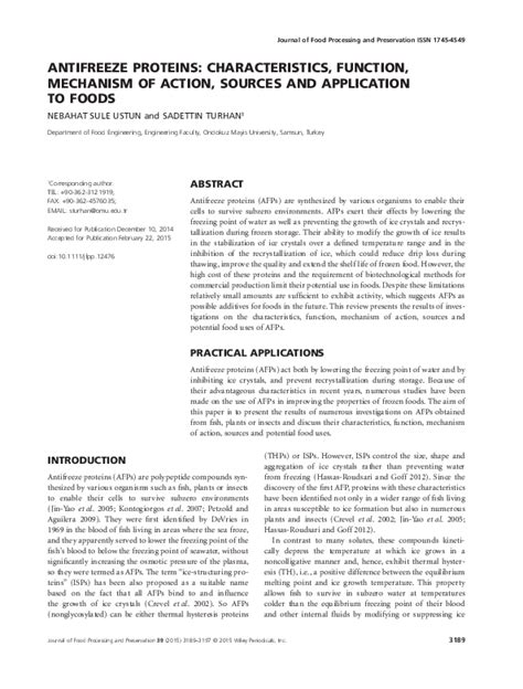 (PDF) ANTIFREEZE PROTEINS: CHARACTERISTICS, FUNCTION, MECHANISM OF ...