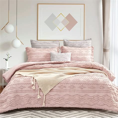 Tillyou Queen Comforter Set Creamy Pink Soft Touch