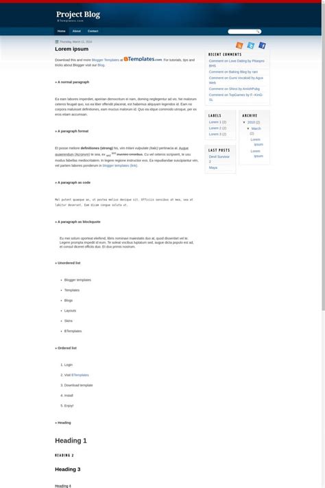 project blog blogger template btemplates