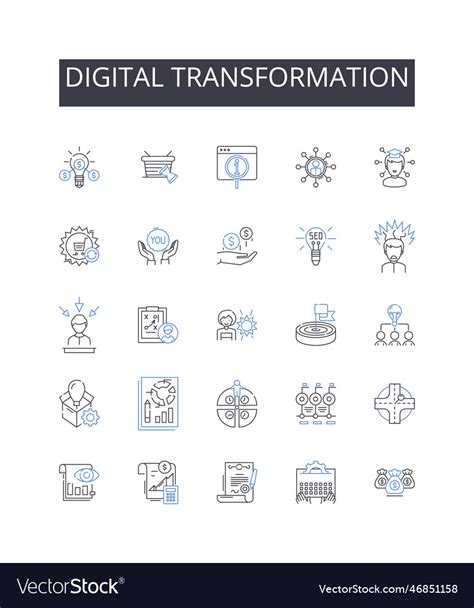 Digital Transformation Line Icons Collection Vector Image