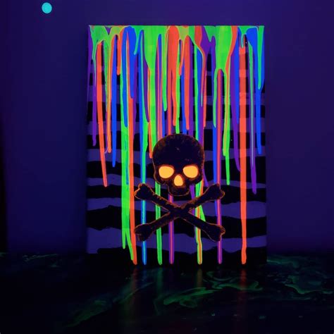 Neon Art Painting Trippy Painting Pour Painting Black Canvas