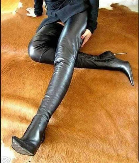 Leather Thigh High Boots Leather Boots Heels Thigh High Boots Heels Stiletto Boots Black