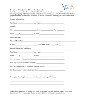 Fillable Online Cff To Print The Student Youth Board Nomination Form