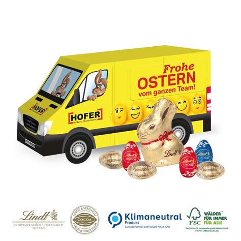 3D Präsent Transporter mit Lindt Goldhase und Schoko Eier Klimaneutral