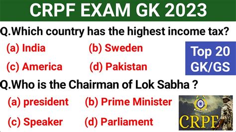 Crpf Hcm Asi Gk Questions Crpf Exam Gk Crpf Gk Class Crpf