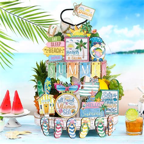 Amazon Menkxi Pcs Summer Hawaii Tiered Tray Decor Pool Summer