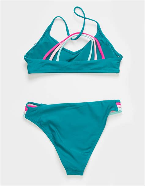 Full Tilt Contrast Strap Bralette Girls Bikini Set Teal Green Tillys