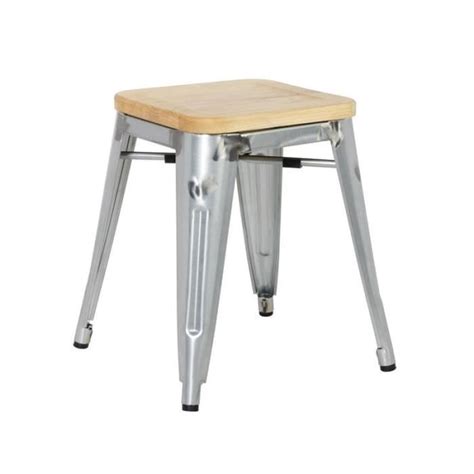 Tabourets Bistro Bas En Acier Avec Assise En Bois Lot De Bolero